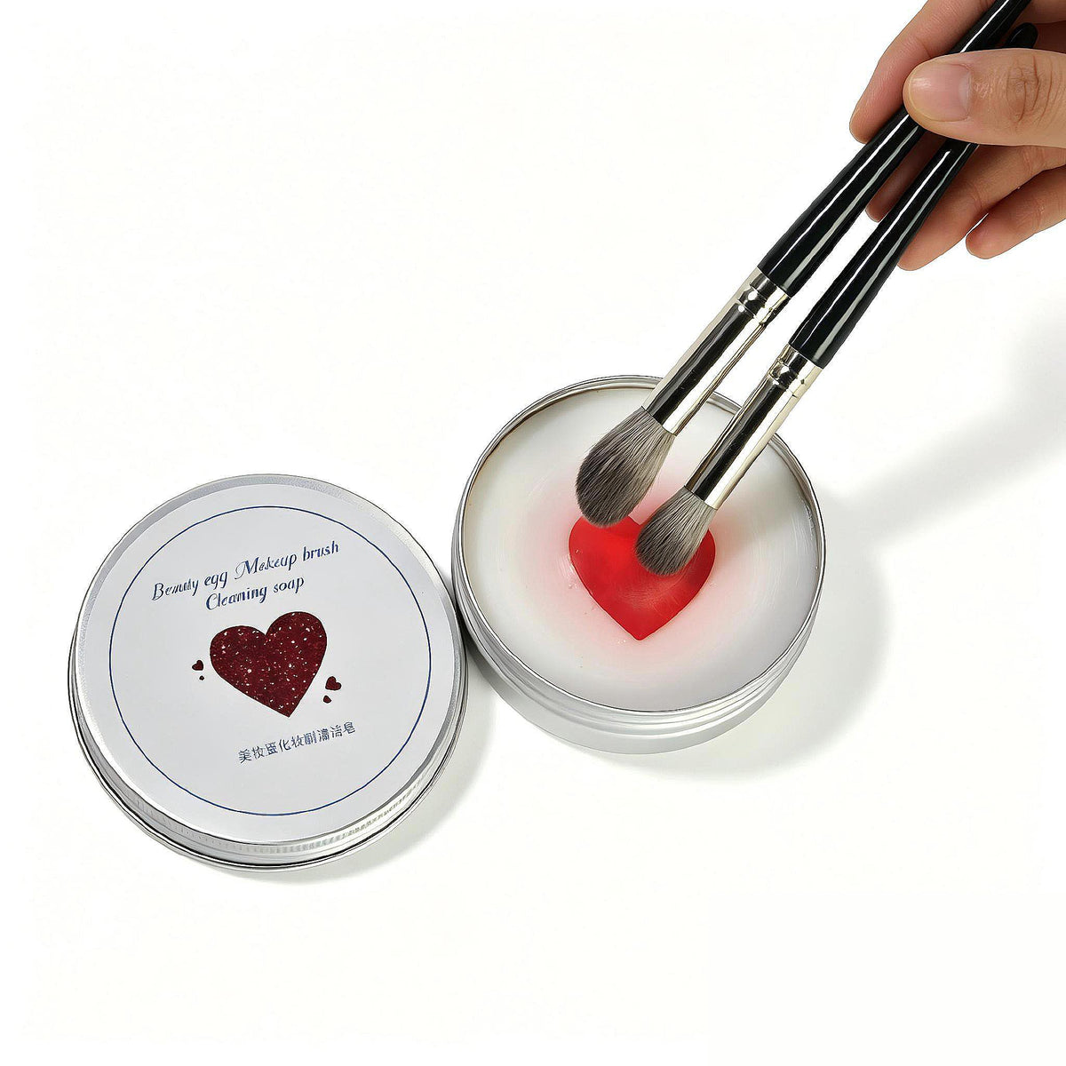 Heart Design Cosmetic Makeup Brush Cleansing Soap with Silicone Scrubber Pad