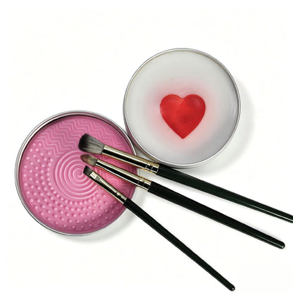 Heart Design Cosmetic Makeup Brush Cleansing Soap with Silicone Scrubber Pad