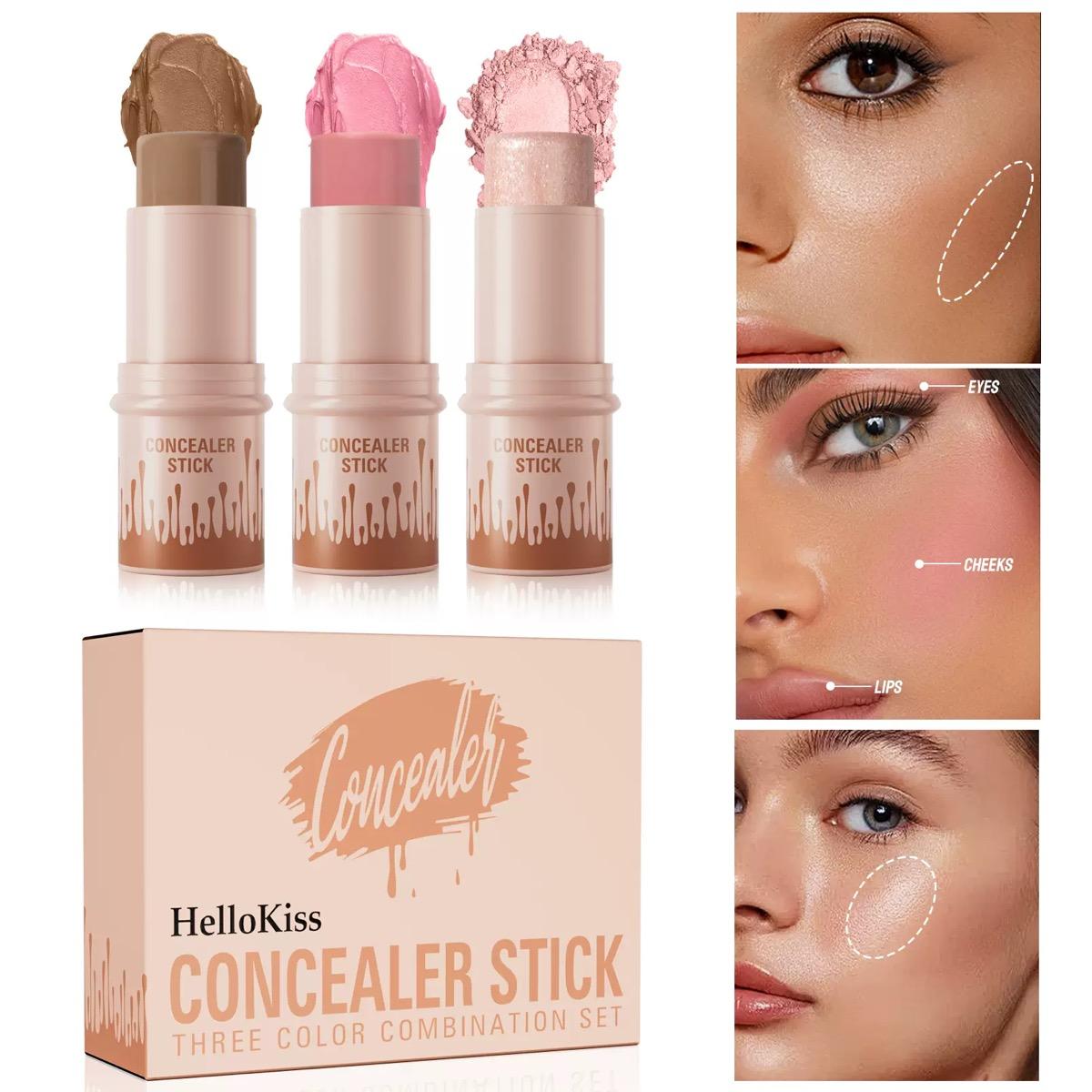 HelloKiss 3-Piece Cosmetic Cream Stick Trio
